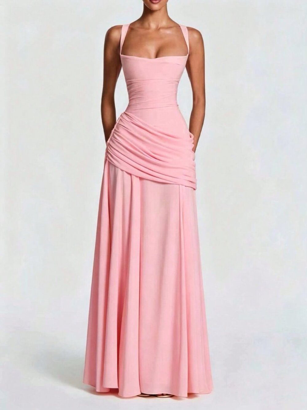 Pink Elegant Women's Strapless Fitted Dress
